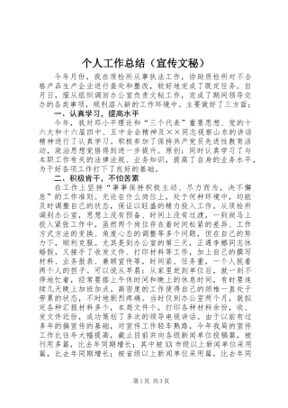 个人工作总结（宣传文秘）