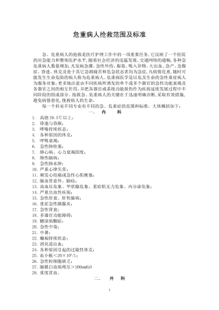 危重病人抢救范围及标准