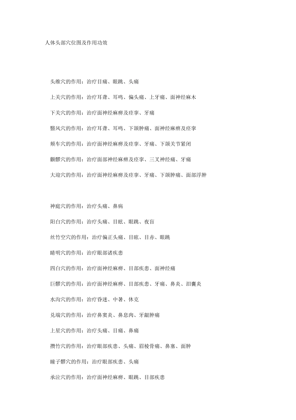 人体头部穴位图及作用功效_第1页