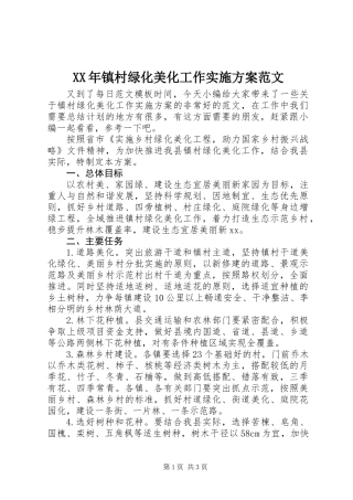 XX年镇村绿化美化工作实施方案范文