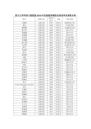 四川大学华西口腔医院2016年住院医师规范化培