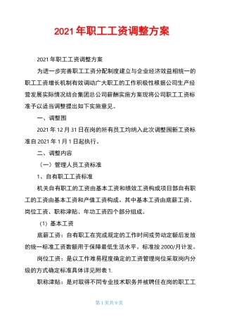 2021年职工工资调整方案