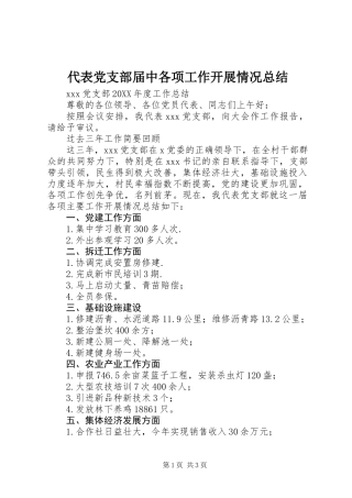代表党支部届中各项工作开展情况总结