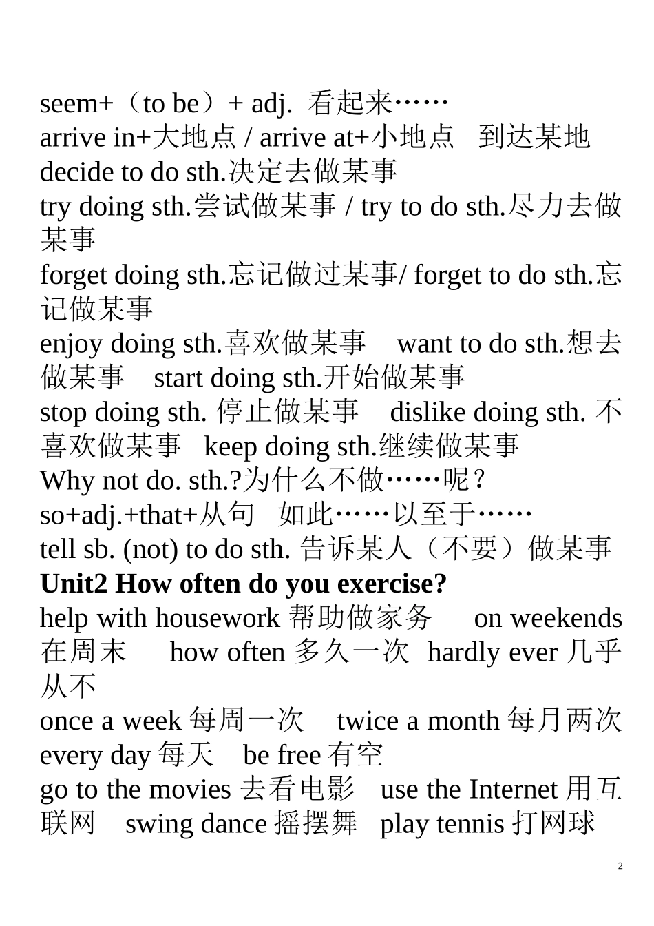 新目标英语八年级上册重点词组句型_第2页