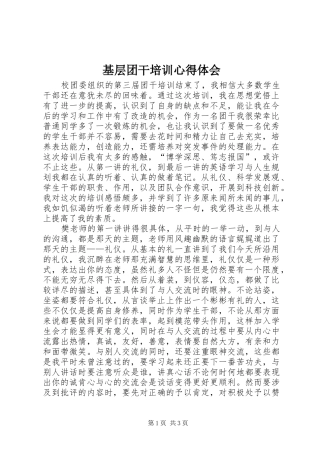 基层团干培训心得体会 