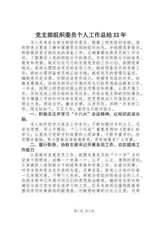 党支部组织委员个人工作总结XX年