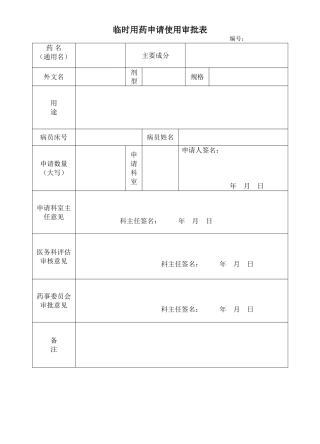 临时用药申请单