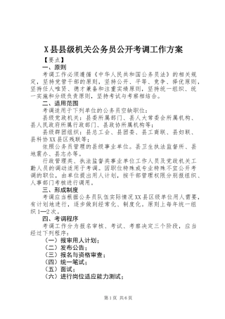 X县县级机关公务员公开考调工作方案