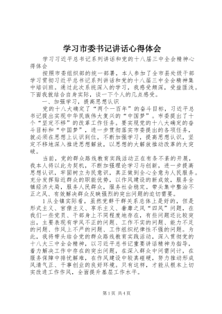 学习市委书记讲话心得体会 