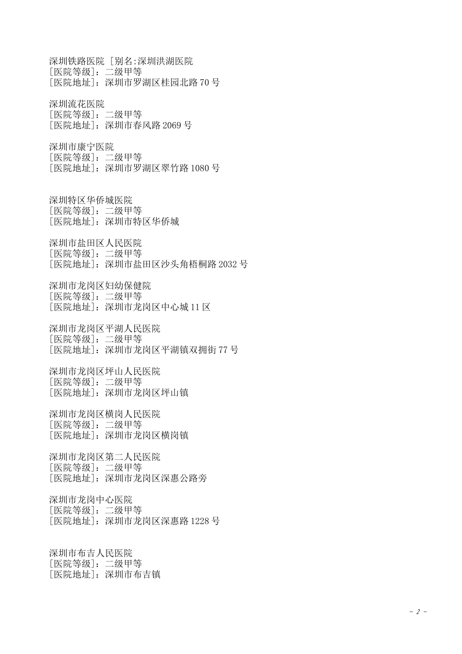 深圳市二级、三级医院目录_第2页