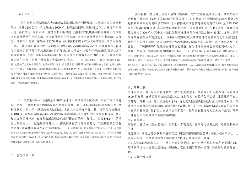 世界著名山脉及描述_第1页