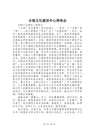 合规文化建设年心得体会 