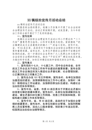 XX镇综治宣传月活动总结