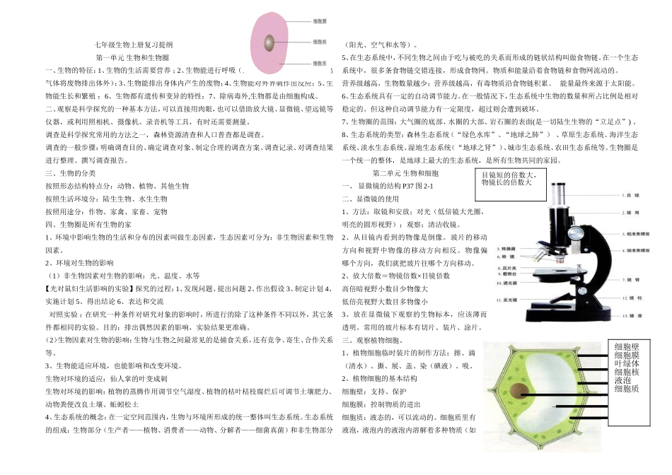 七年级生物上册复习提纲(带图）_第1页