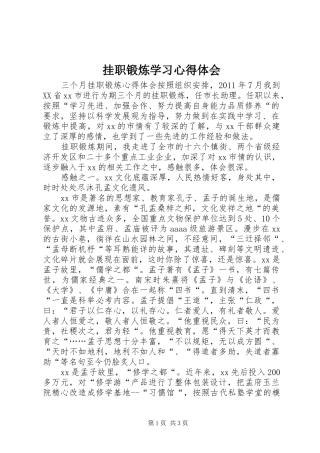 挂职锻炼学习心得体会 