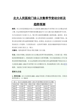 北大人民医院门诊人次数季节变动分析及趋势预测