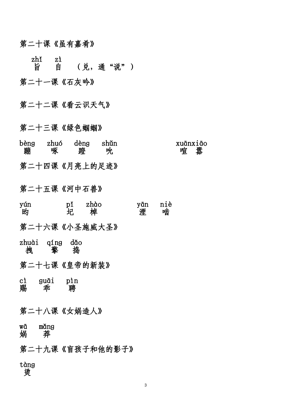 人教版七年级语文(上册)_课后词语拼音_第3页