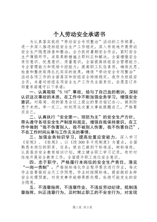 个人劳动安全承诺书