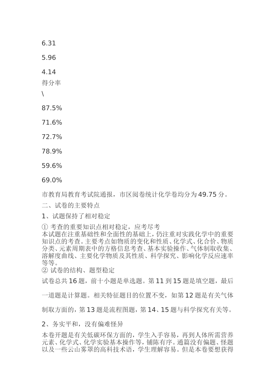 2013年合肥市化学中考试卷分析（转）_第2页
