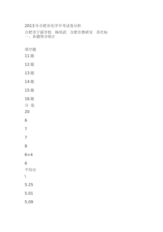 2013年合肥市化学中考试卷分析（转）