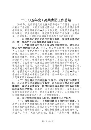 二○○五年度X处共青团工作总结