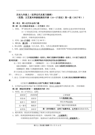 北师大版九年级历史上册复习提纲