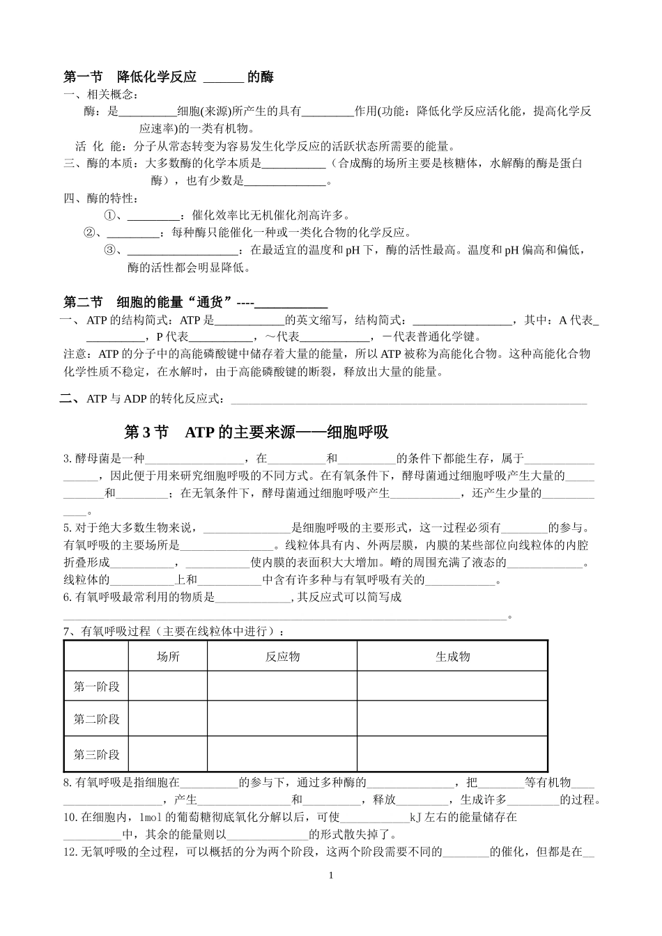 光合与呼吸知识点填空_第1页