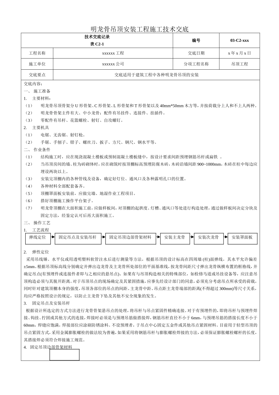 明龙骨吊顶安装工程施工技术交底_第1页