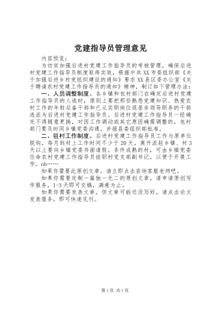 党建指导员管理意见