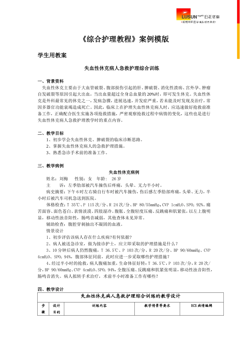 失血性休克-病例模板_第1页