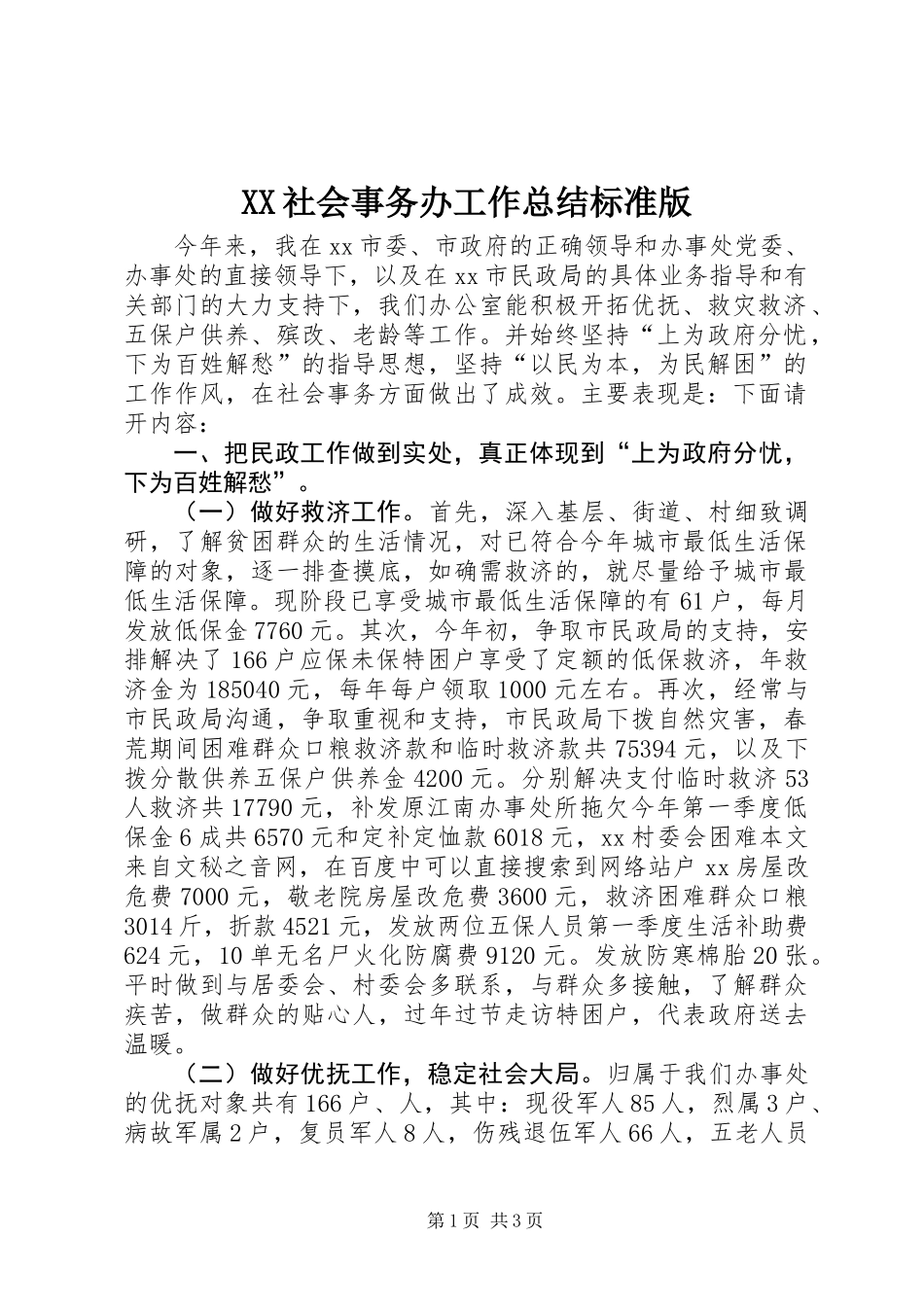 XX社会事务办工作总结标准版_第1页
