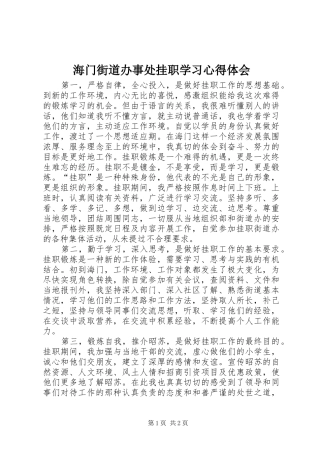 海门街道办事处挂职学习心得体会 