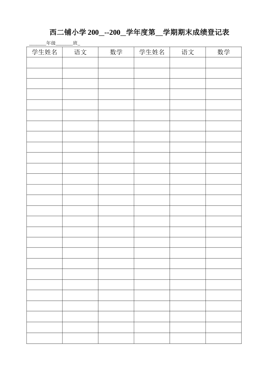 学期期末成绩登记表_第1页