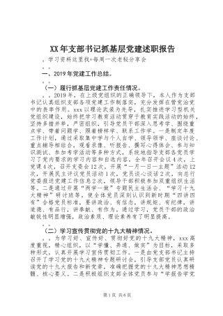 XX年支部书记抓基层党建述职报告