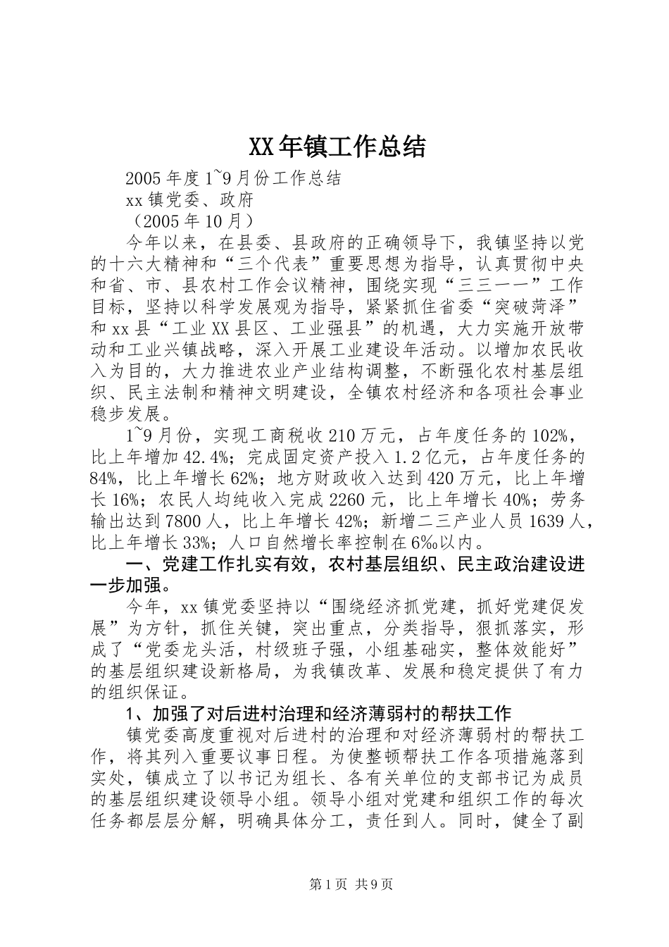 XX年镇工作总结_第1页