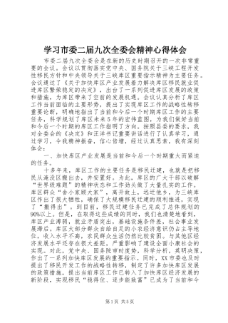 学习市委二届九次全委会精神心得体会 