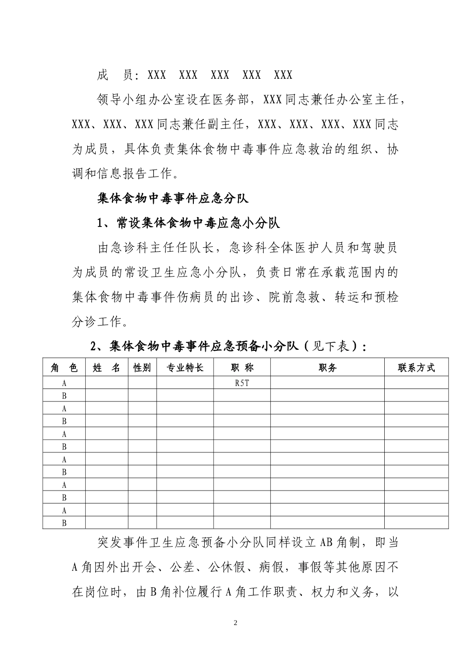 XXXXX医院突发集体中毒事件应急预案_第2页