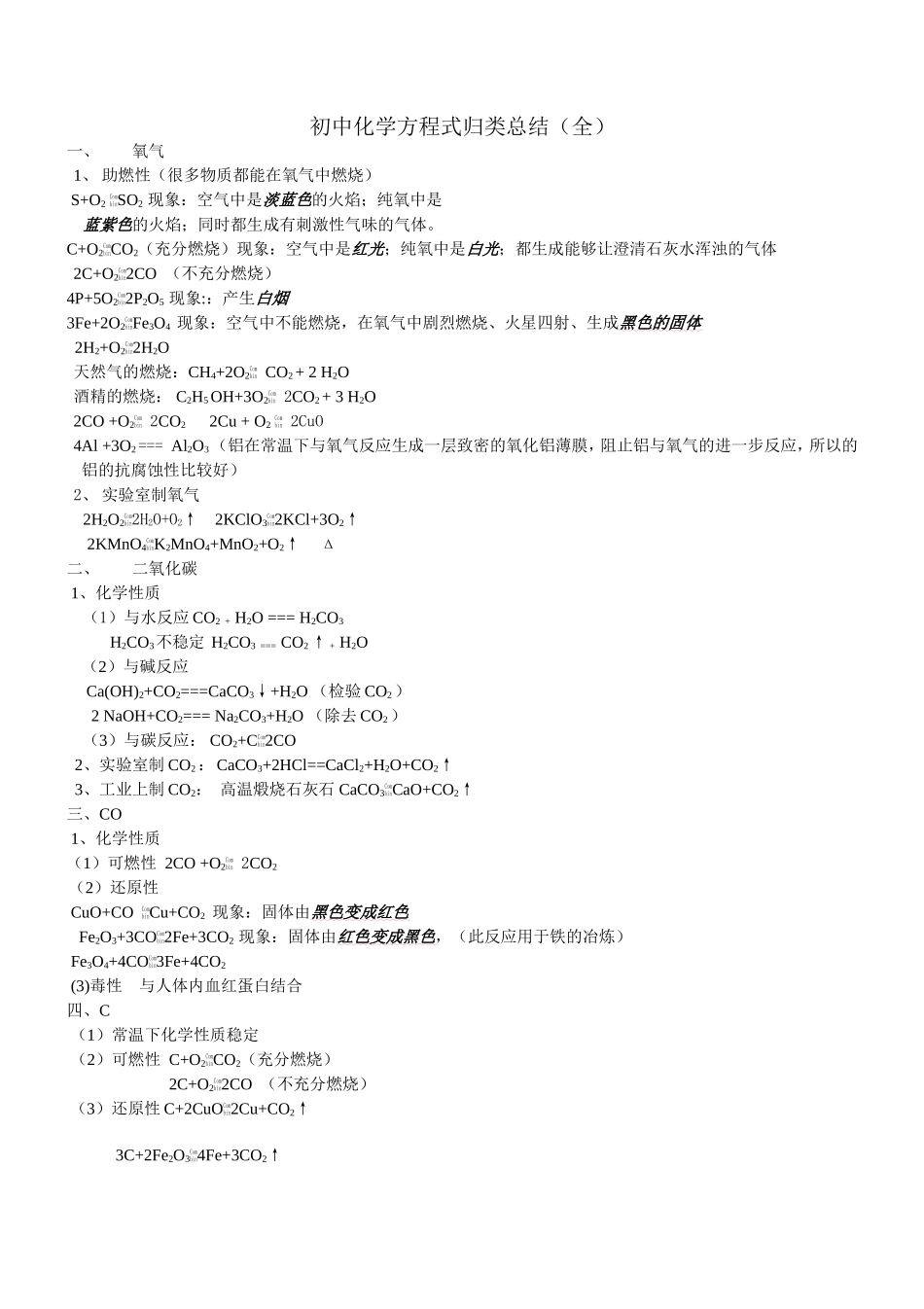 2014初中化学方程式归类总结_第1页