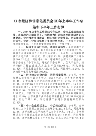 XX市经济和信息化委员会XX年上半年工作总结和下半年工作打算
