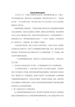 浅谈团队精神的重要性