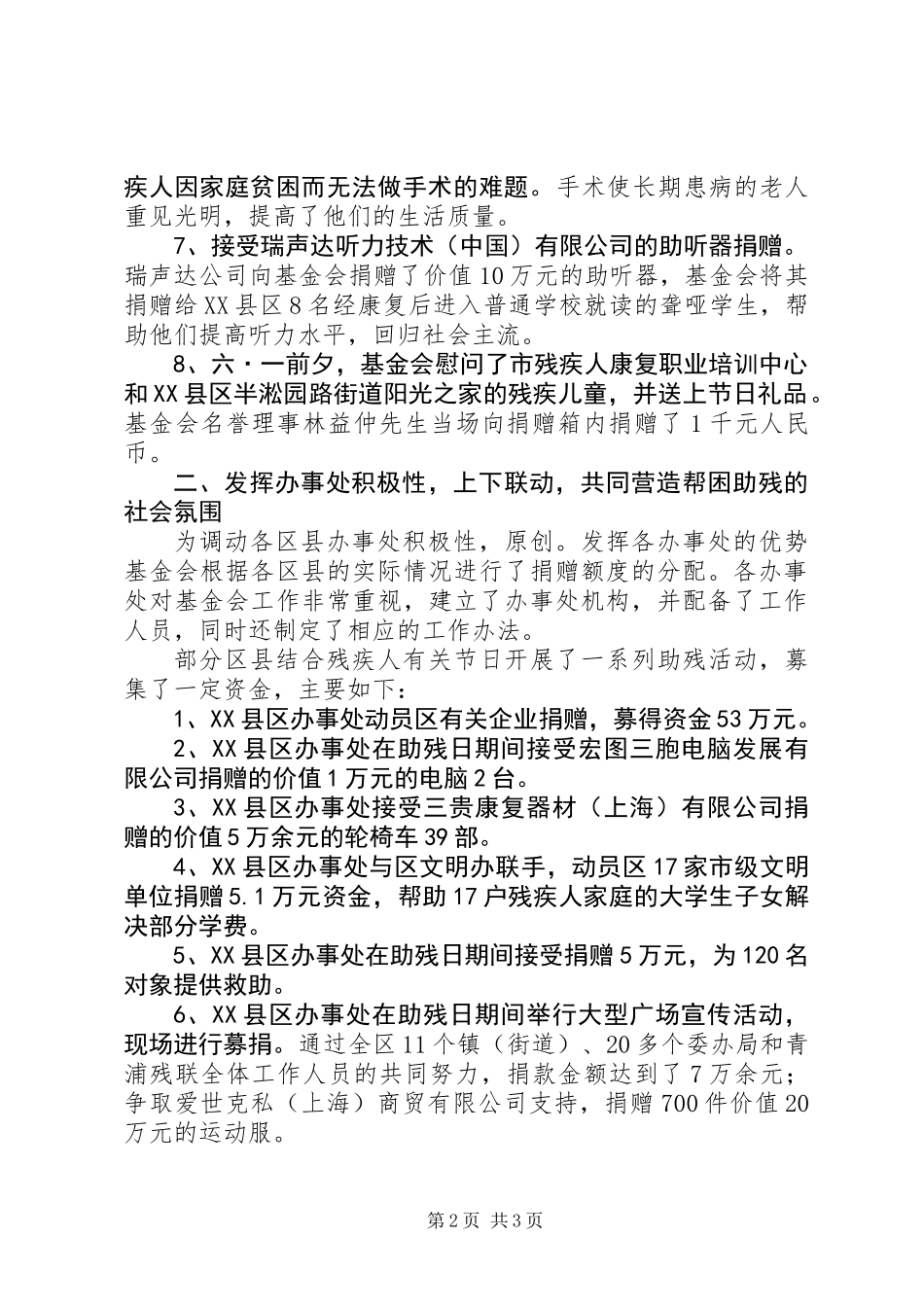 XX省残疾人福利基金上半年工作小结_第2页