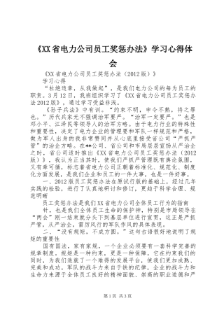《XX省电力公司员工奖惩办法》学习心得体会 