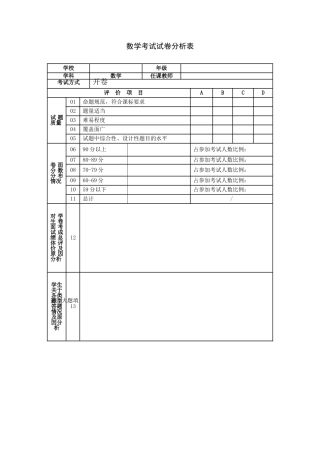 三年级数学成绩分析表