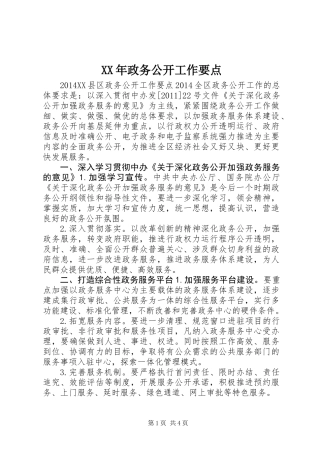 XX年政务公开工作要点