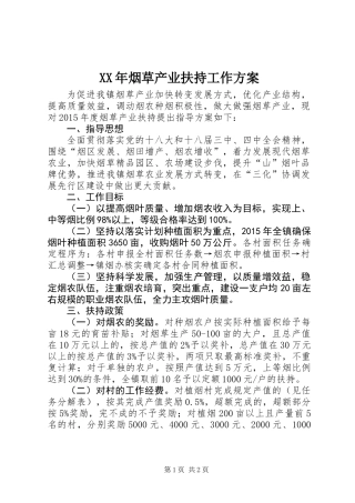 XX年烟草产业扶持工作方案