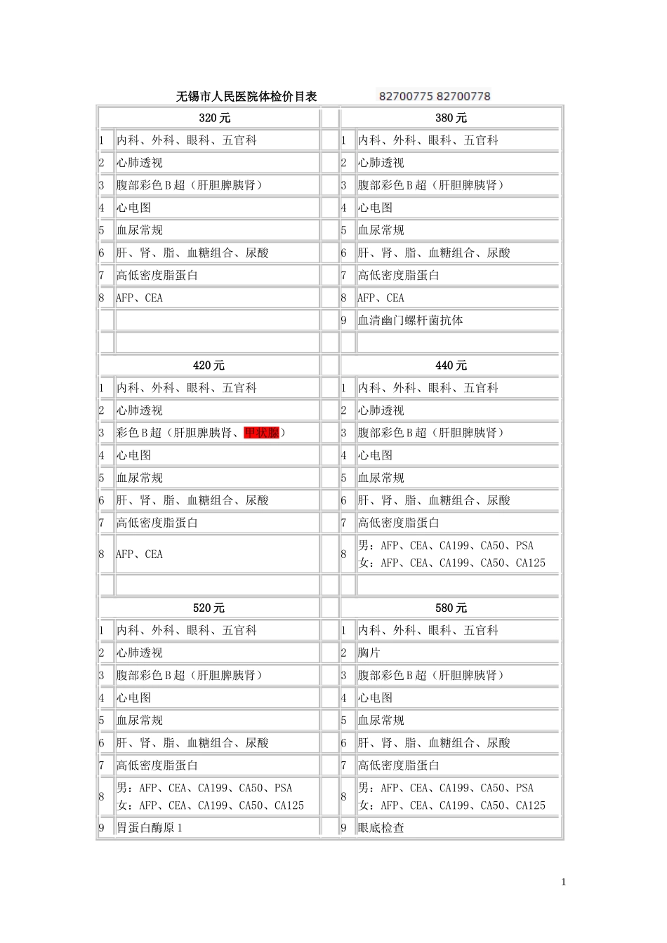 无锡市人民医院体检价目表_第1页