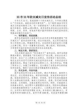 XX市XX年防灾减灾日宣传活动总结