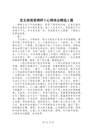 党支部观看榜样3心得体会精选2篇