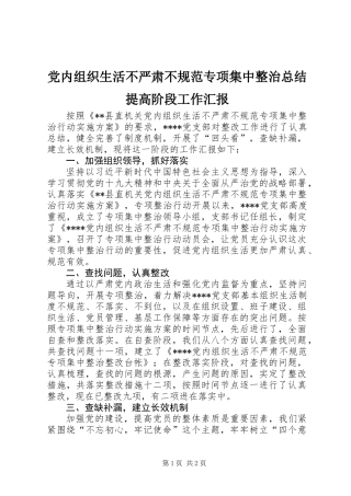 党内组织生活不严肃不规范专项集中整治总结提高阶段工作汇报