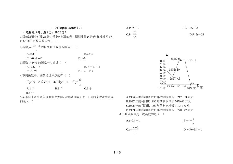 《一次函数》单元测试3_第1页